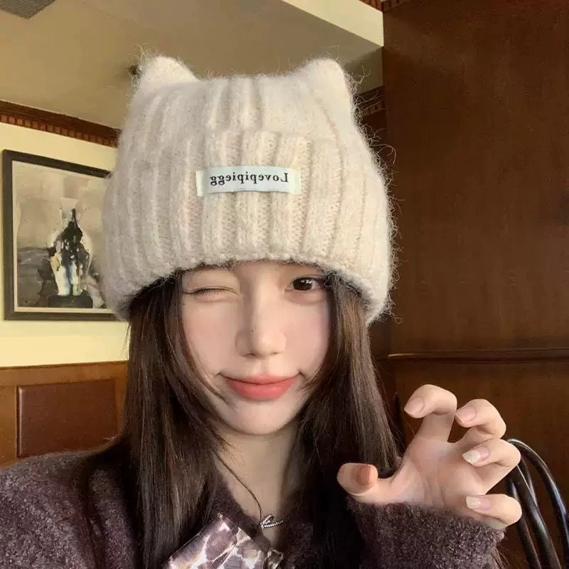 A495 秋冬猫耳朵韩系可爱保暖护耳针织帽