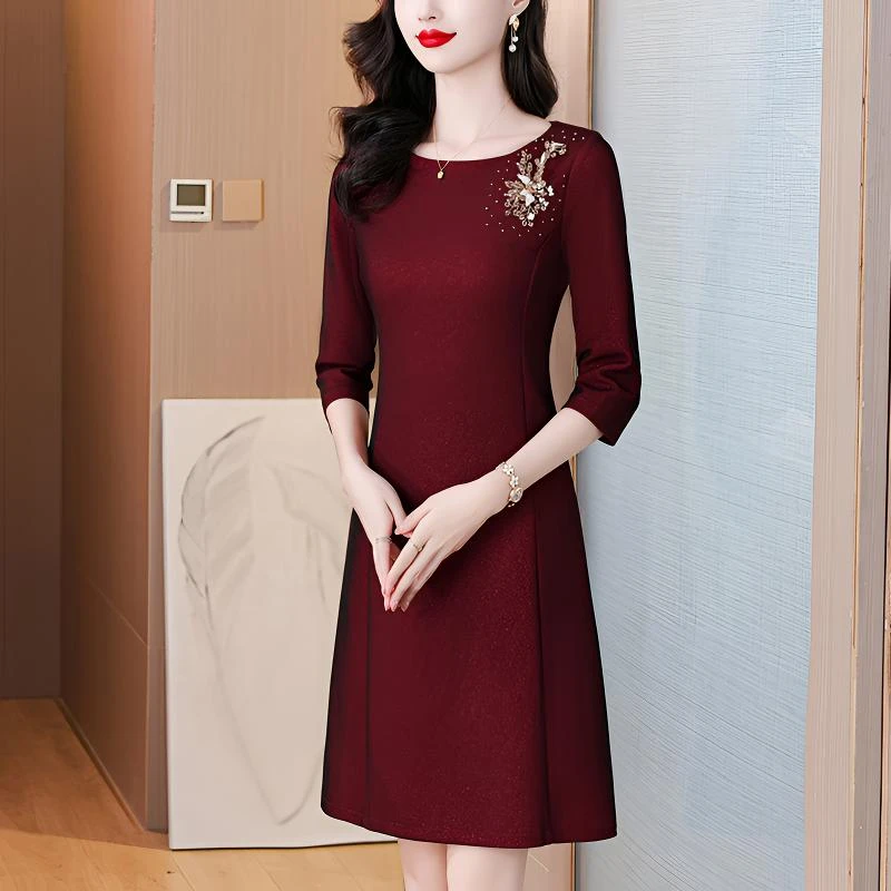 小个子妈妈装婚宴礼服红色裙子2025新款喜婆婆敬酒服宴会连衣裙女