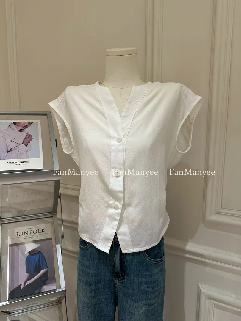 【森系夏夜】夏季法式单排扣简约后背绑带露腰小心机短袖上衣x