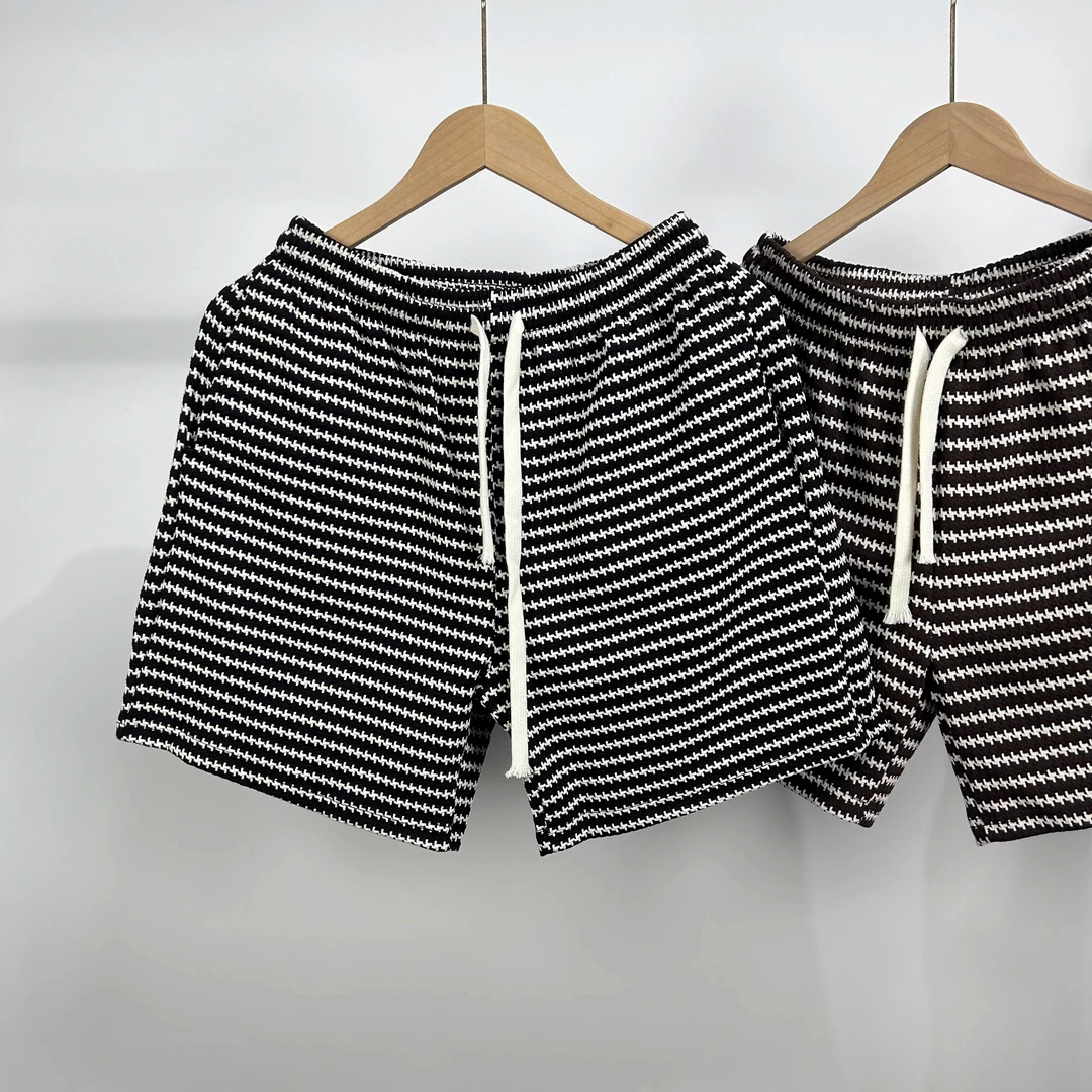 2025夏季新款休闲短裤男高级设计感千鸟格子五分裤宽松中裤沙滩裤