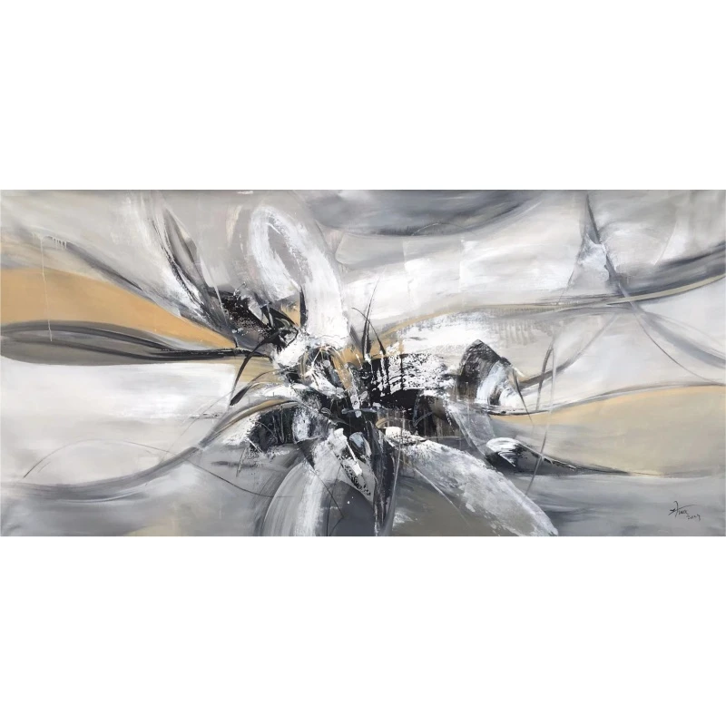 吴为 抽象画 100*75--280*110cm 《黑白线面》纯手作  LS24120014