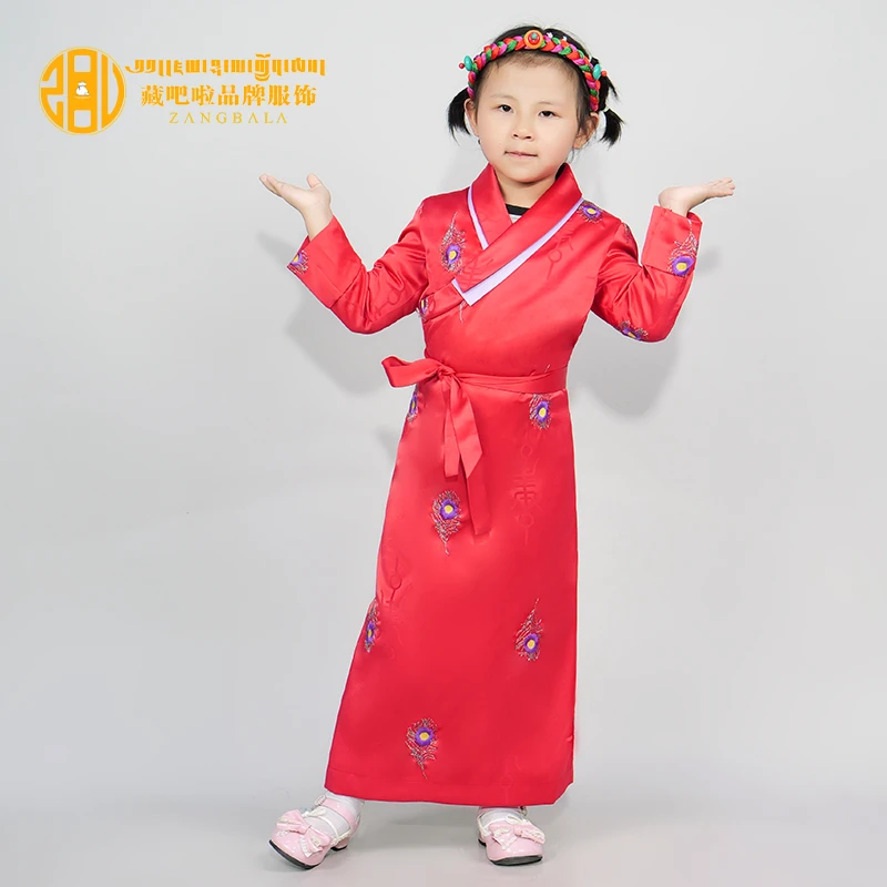 藏吧啦女孩刺绣双层加领加袖博拉西藏服童装小孩演出服