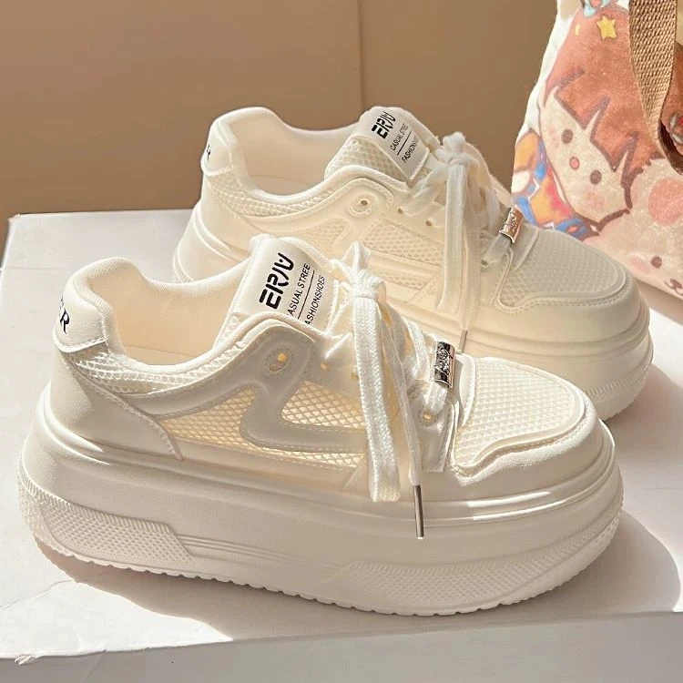 厚底小白鞋女2025新款夏季透气板鞋百搭chic配阔腿裤网面休闲鞋子