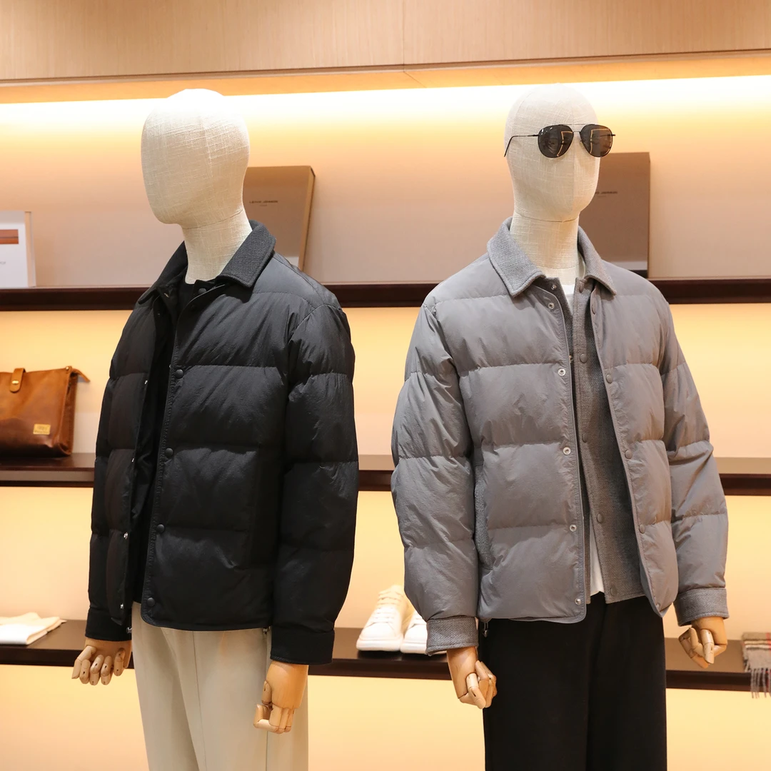 2025秋冬季新款男士复古轻熟文艺风假两件轻薄翻领夹克羽绒服1544