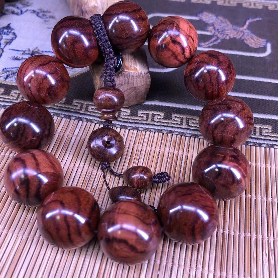 特价～海南黄花梨油梨老料大黑线水波山水纹2.0精品手串