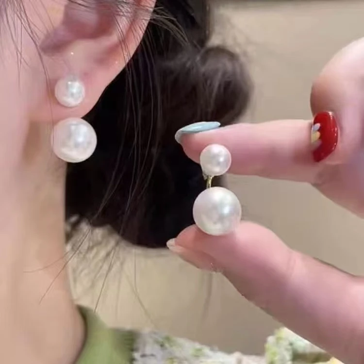 铜合金仿珍珠耳饰 法式可爱女耳钉精致复古/宫廷小巧时尚轻奢红