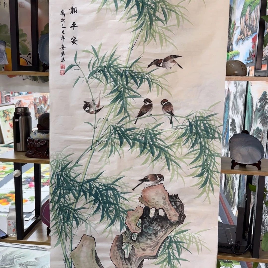 国画柯*尺寸70X138手绘作品