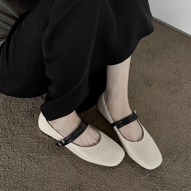 真皮法式复古浅口玛丽珍鞋女平底一字带扣百搭软皮芭蕾舞圆头单鞋