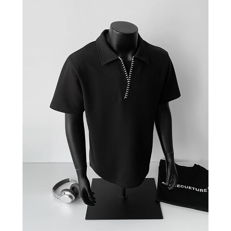 运动百搭t恤冰丝元族夏季新款港风日系复古设计感翻领短袖恤男潮