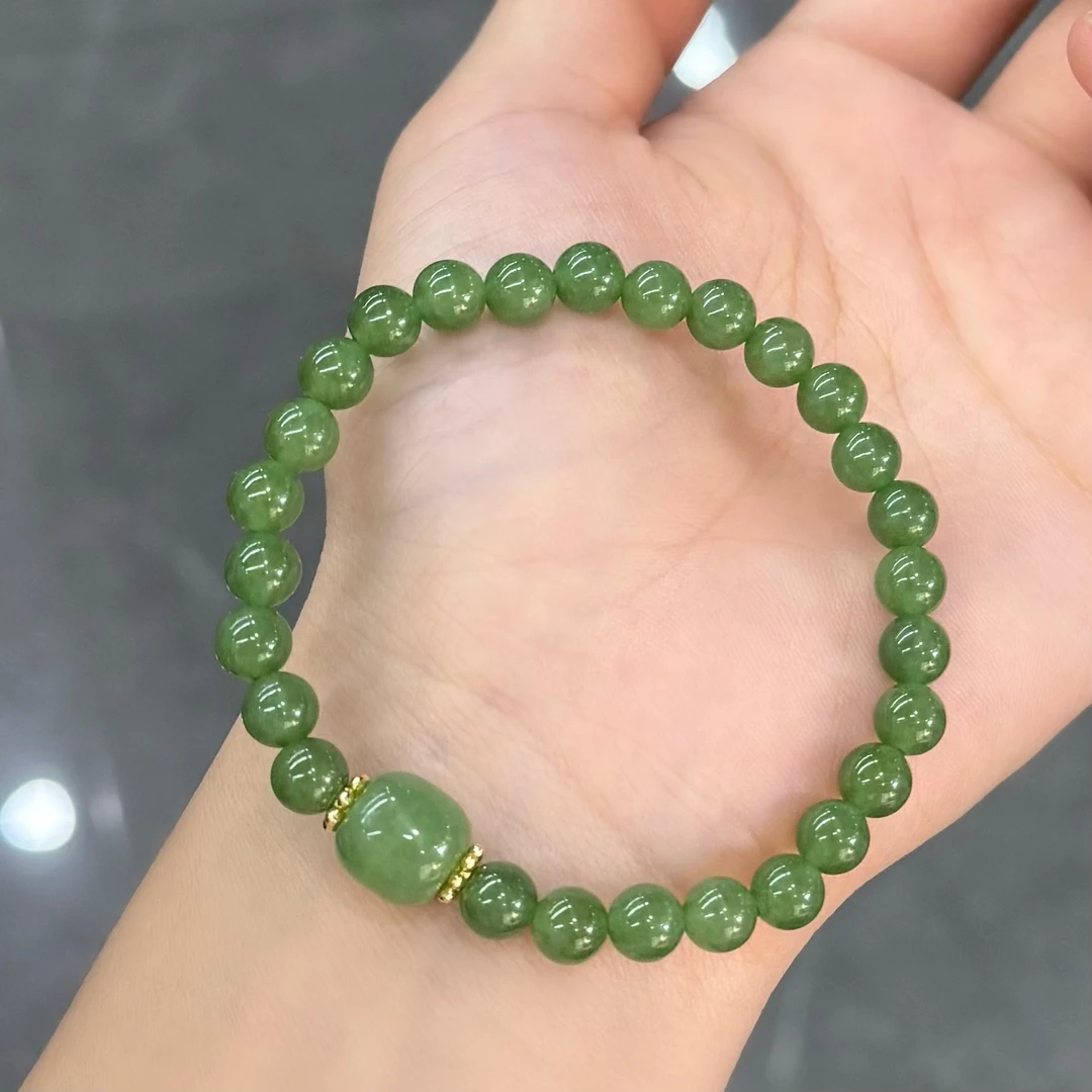 卡6和田玉湖水绿配路路通手串（多样性发一件）B-134