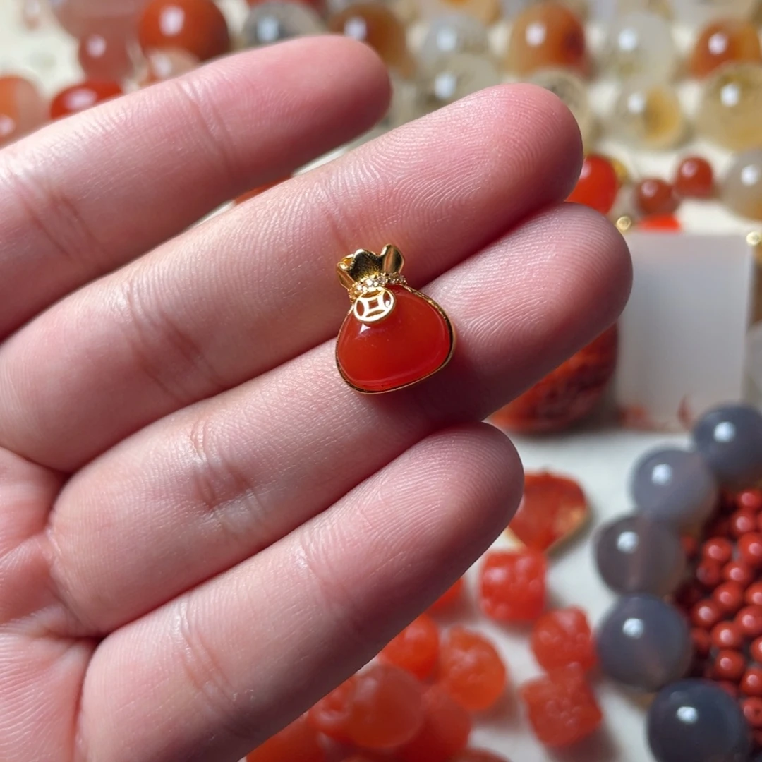 南红玛瑙银S925镶嵌吊坠