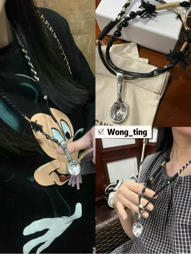 吊坠925银布 【W_ting】2025新款小众设计师银饰银勺子编织项链136