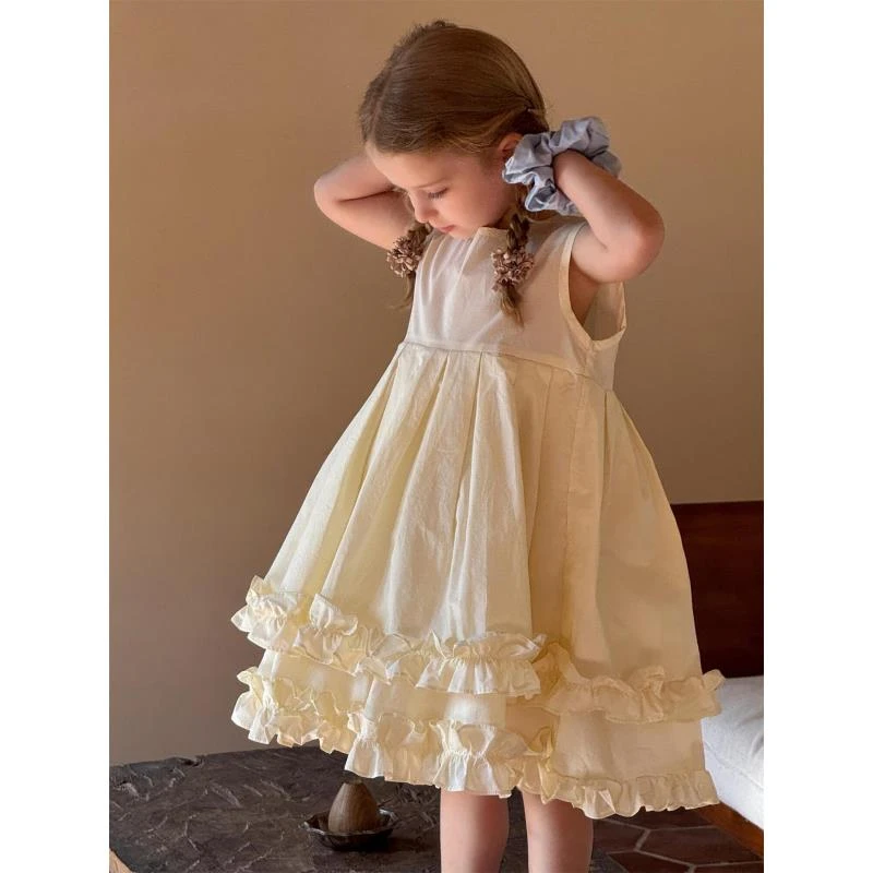 「空气棉花糖」纯色可爱木耳边背心连衣裙