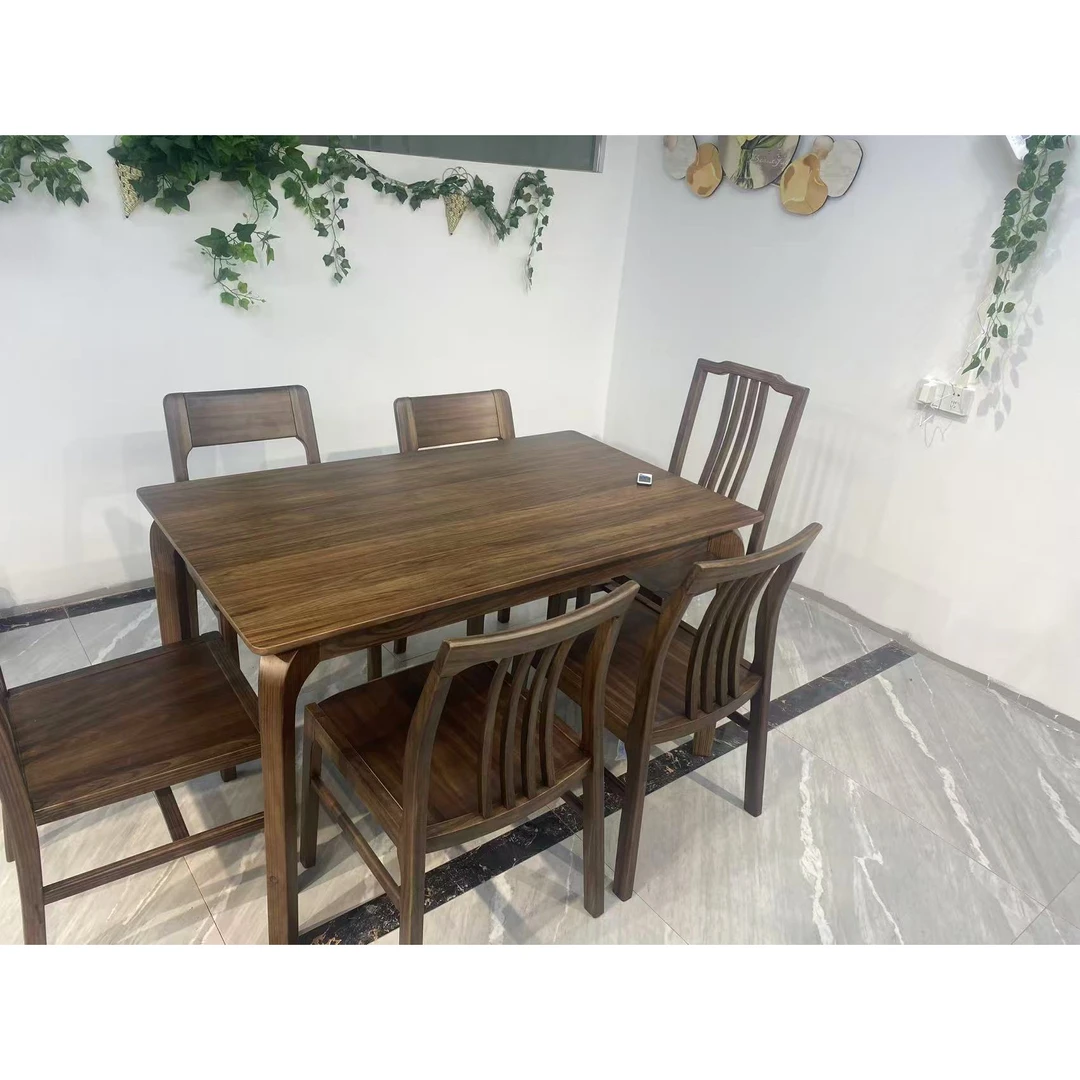 黑胡桃木方桌饭桌家用实木新中式餐桌椅组合现代简约原木色胡桃色