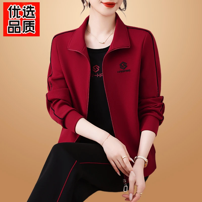 品牌中老年运动套装女春秋2025新款妈妈装外套跑步服三件套真好看
