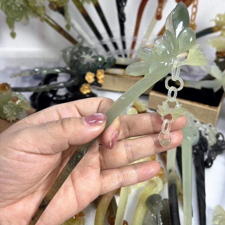 定制蛇纹石玉毛货发饰