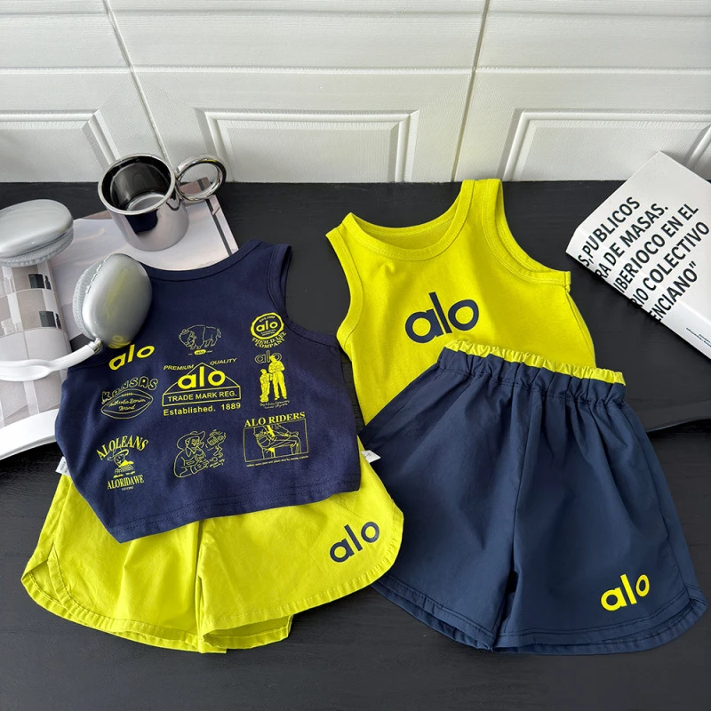 2025夏季新款儿童韩版中小童印花休闲运动宽松无袖背心薄款套装潮