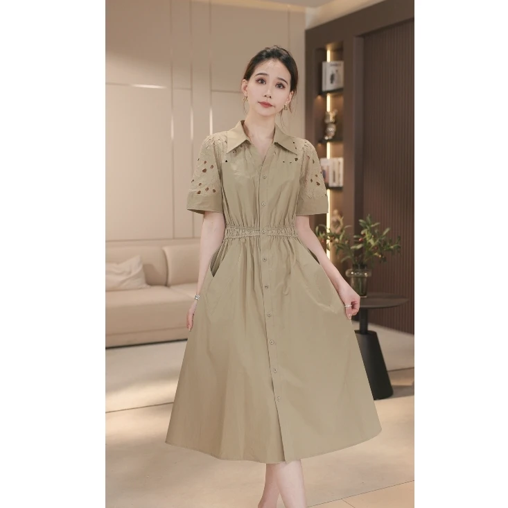 【玲萱服饰】2025夏季新款复古时尚气质长裙收腰显瘦连衣裙#25808