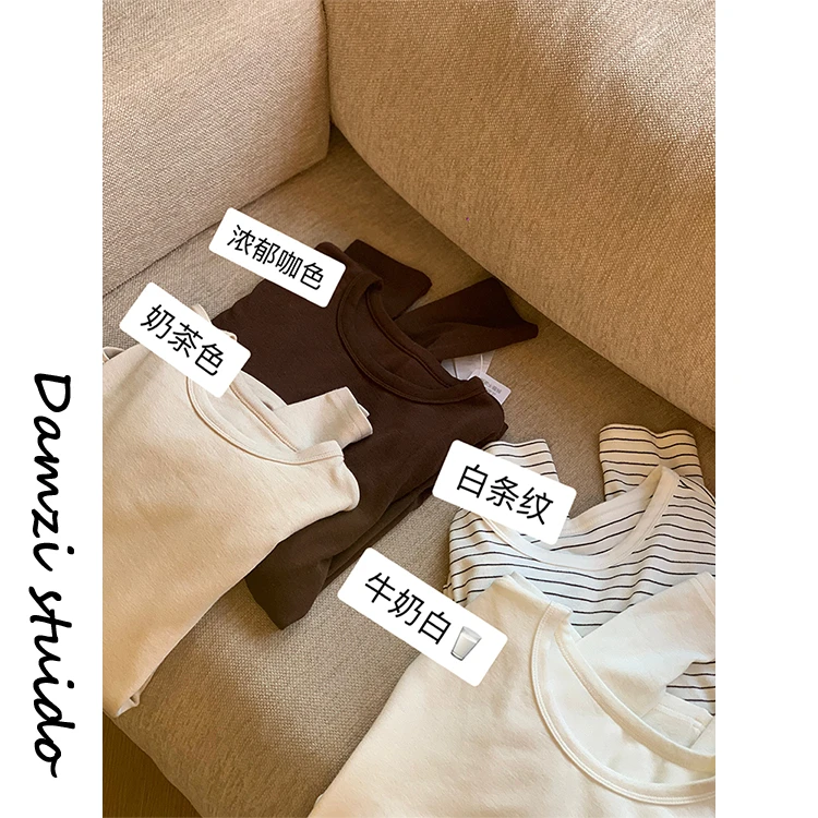 DA麦子“圆领奶皮Tee”轻暖正肩弹力t恤（不加绒）MZ3781奶皮T