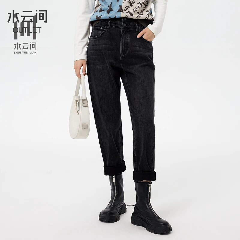 【牛仔裤】水云间百搭薄绒黑色牛仔裤女2025秋冬12240272