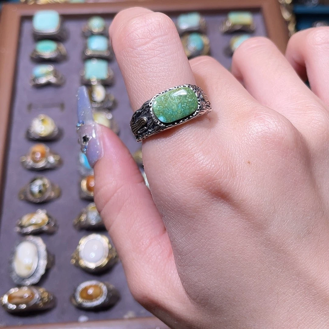 绿松石银S925镶嵌戒指