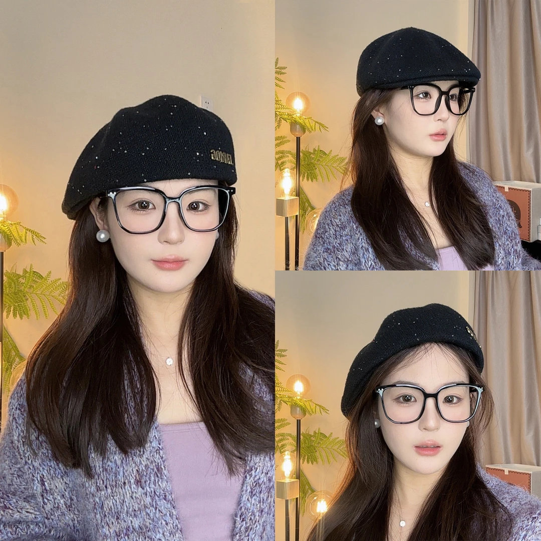 秋款定型经典黑色贝雷帽反戴大头围方圆脸百搭网红复古画家帽子女