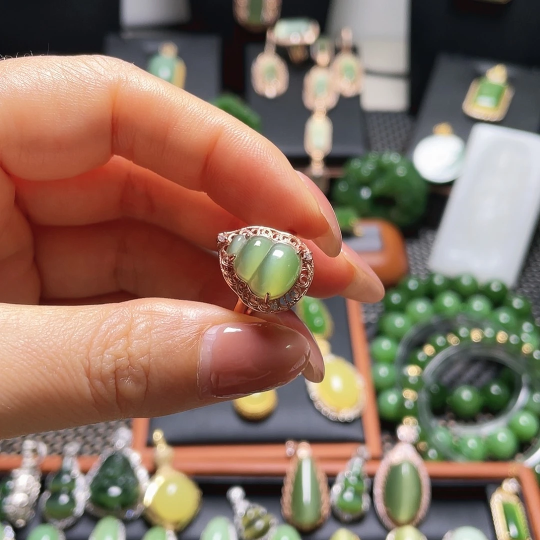 和田玉银S925镶嵌戒指