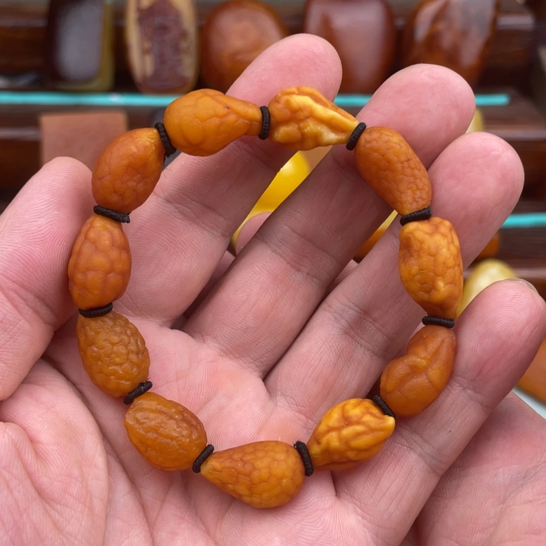 定制琥珀未镶嵌蜜蜡海漂籽手串