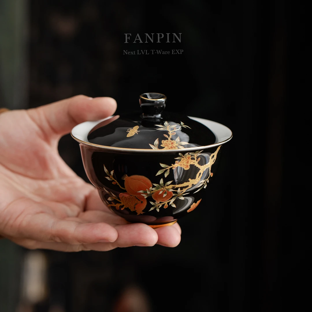 石榴葫芦盖碗陶瓷中式白瓷泡茶碗高档功夫茶具单个泡茶