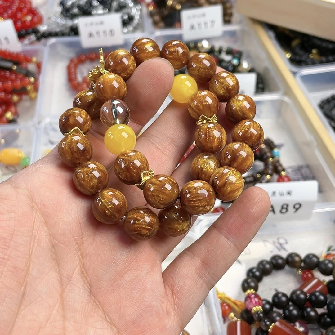 檀香木手串银S925镀金镶嵌