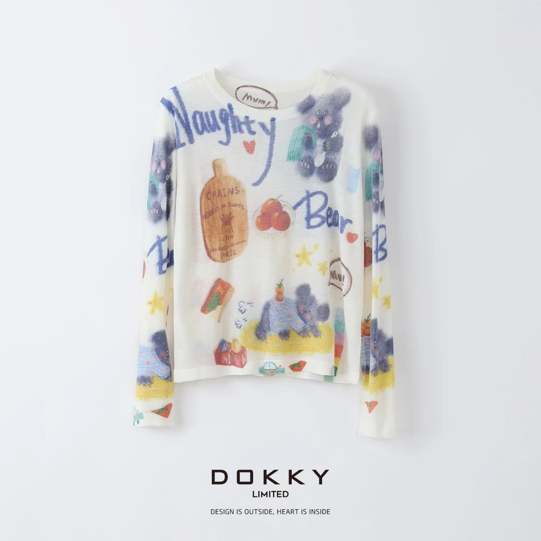 Dokky「治愈小考拉」定织超细绵羊毛.减龄印花.柔软亲肤针织衫D0227