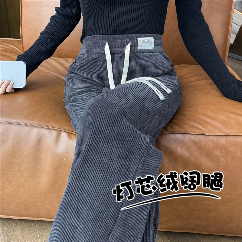 加绒雪尼尔阔腿裤女秋冬季2025新款爆款窄版直筒裤加厚灯芯绒裤子
