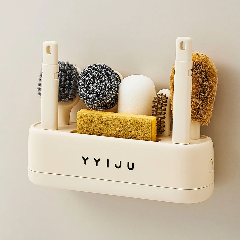 洛诺兔厨房清洁刷多功能锅刷杯刷家用手柄钢丝清洁刷子壁挂收纳盒