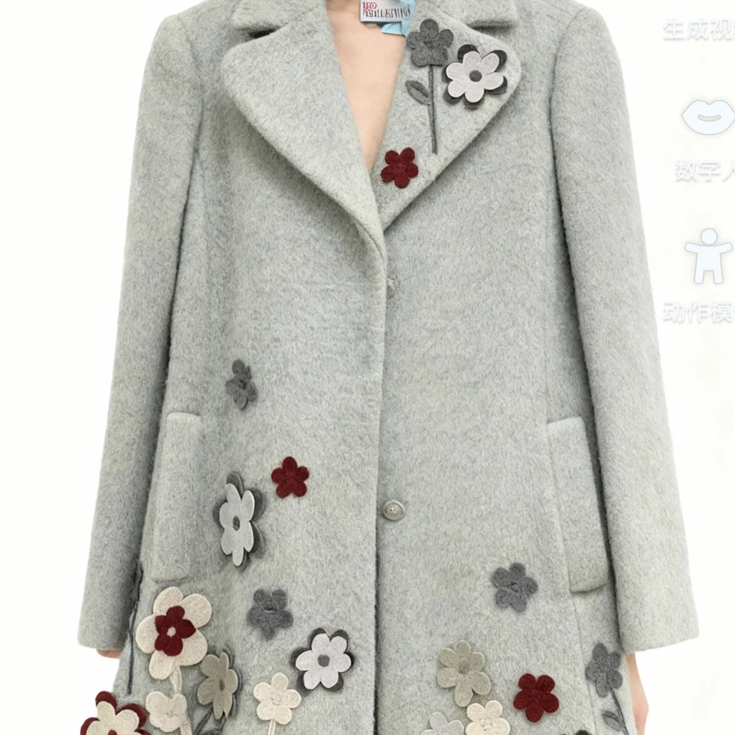 99新 Valentino/华伦天奴 印花羊毛大衣外套/40码/A04768