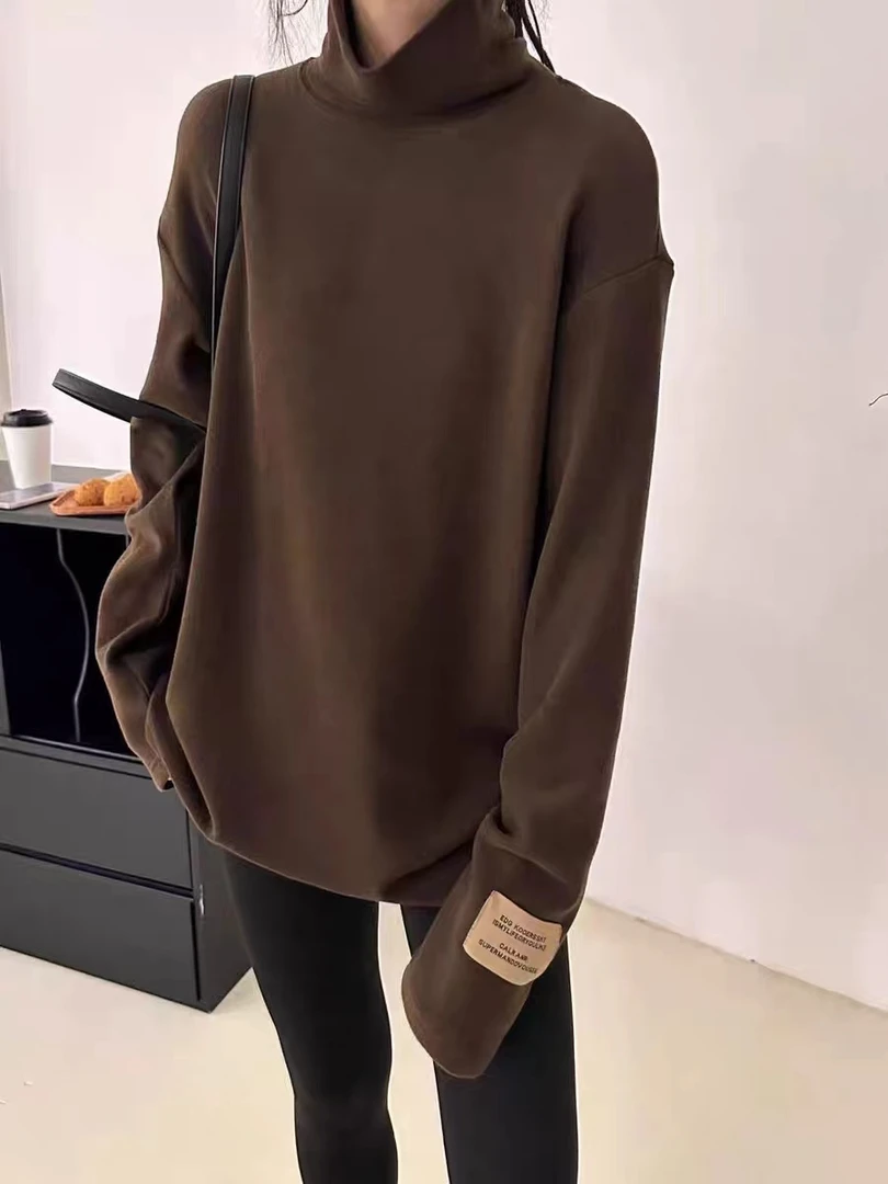 娜娜家冬季新款宽松高领双面绒内搭打底衫7331