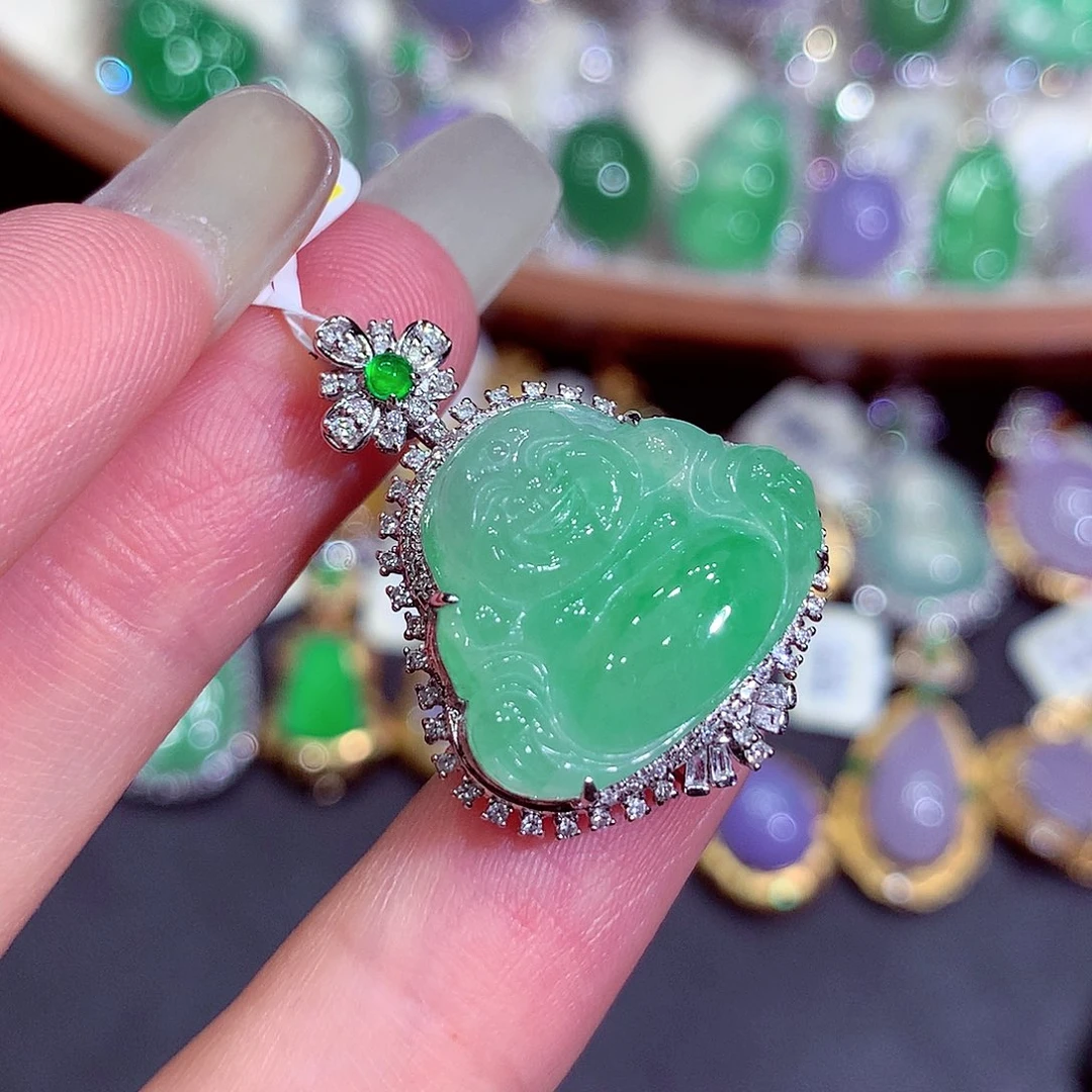 翡翠18K金镶嵌吊坠(不含链)