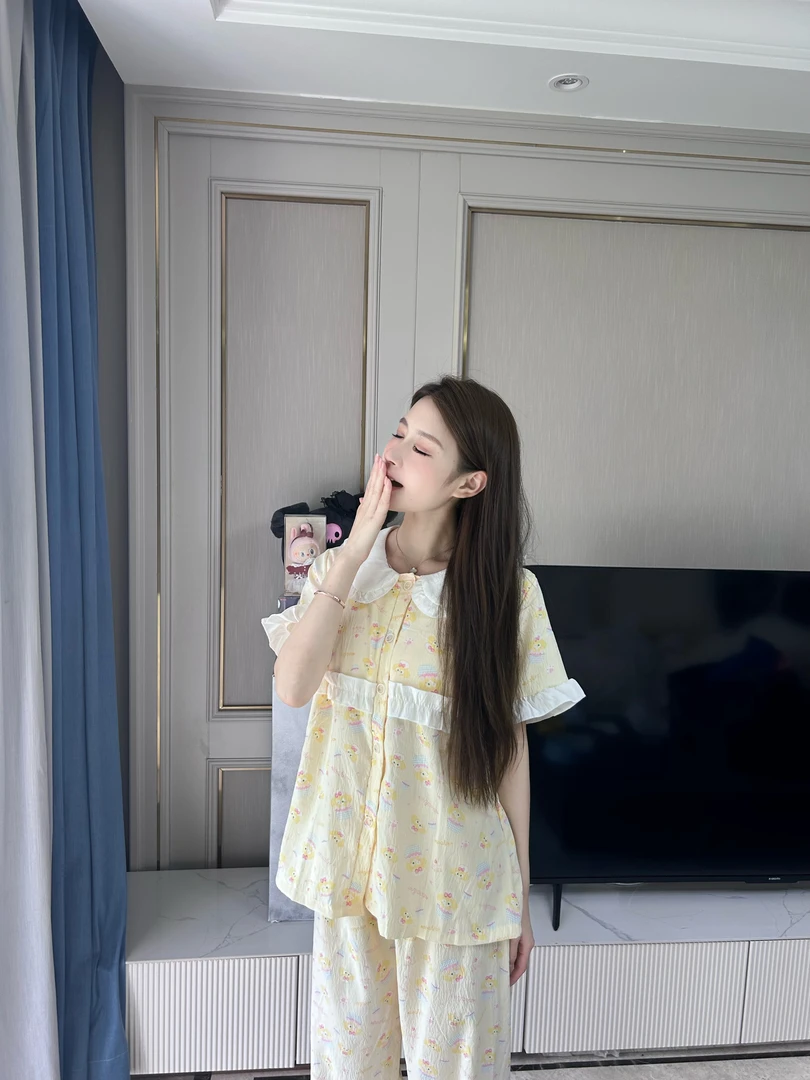 2025年新款睡衣女款夏季家居服裙子日系可爱INS透气宽松带胸垫
