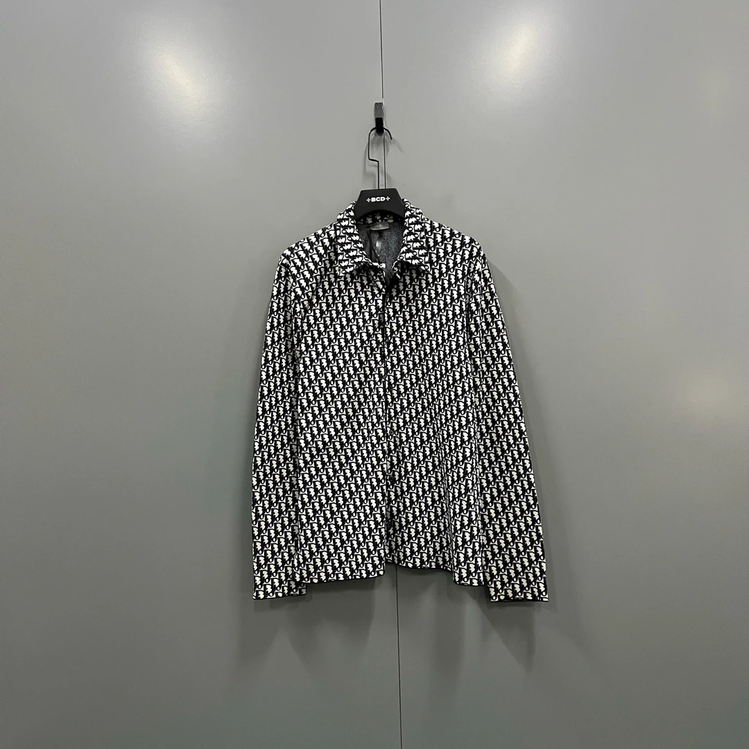 99新 DIOR/迪奥 ab1229 103322 满印老花翻领长袖衬衫 L码