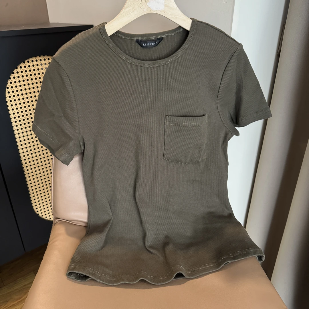 短袖体恤夏季休闲显瘦气质时尚宽松外内穿纯色百搭圆领上衣-24058