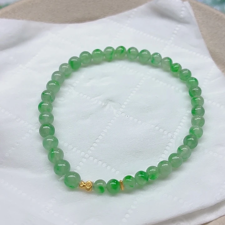 翡翠18K金镶嵌手链天然缅甸翡翠A货卡4.8-4.4