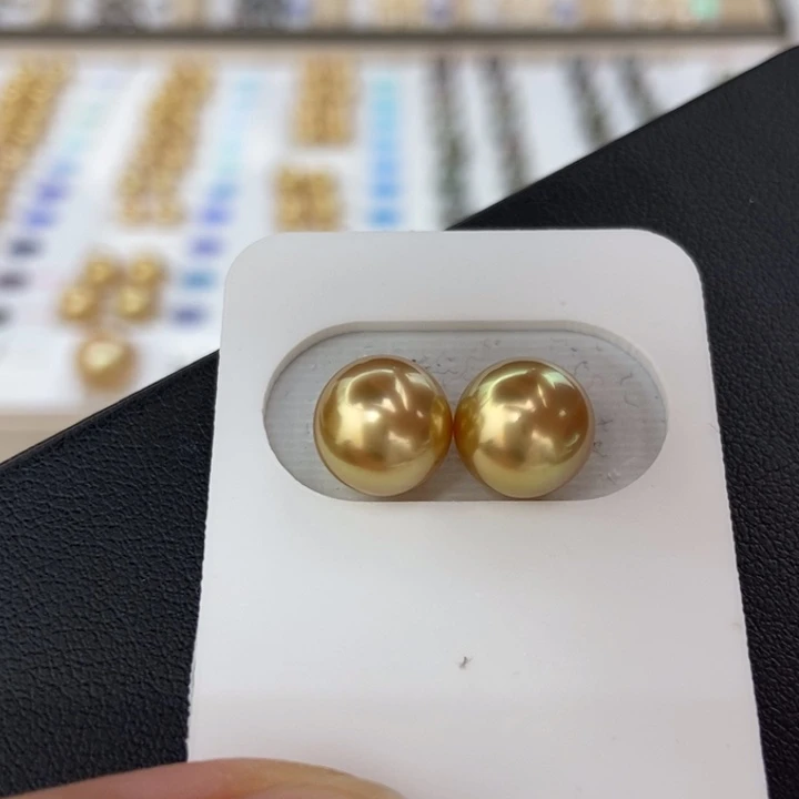 未镶嵌海水珍珠裸珠9-10mm浓金金绿色小极光对珠