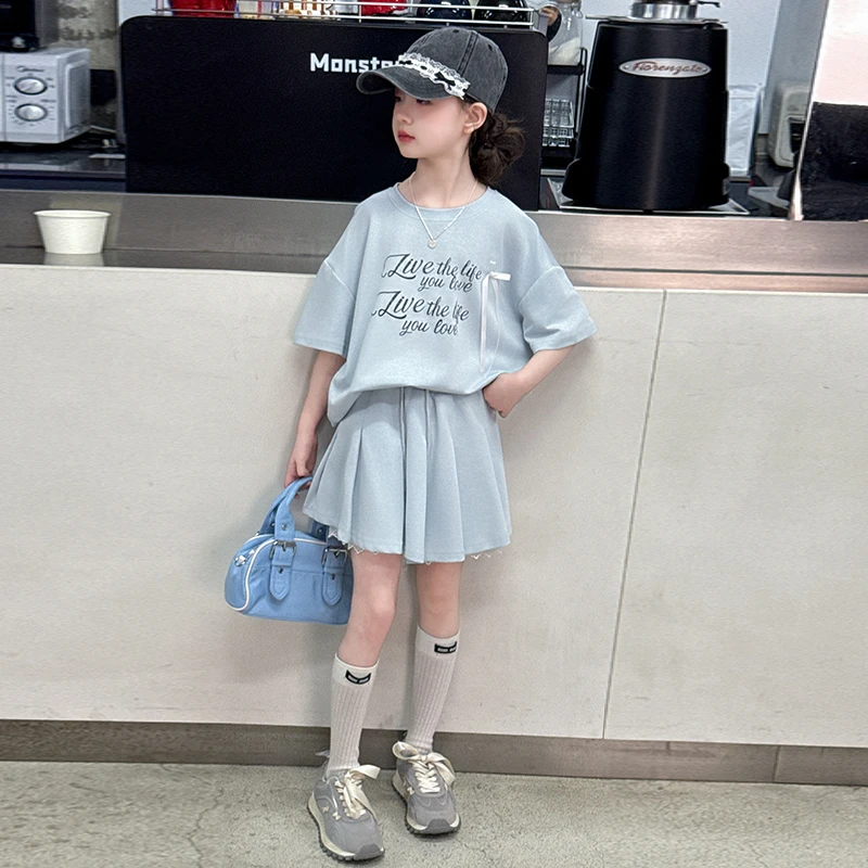 女童套装2025新款洋气儿童夏季短袖两件套女孩休闲时髦女大童裤裙
