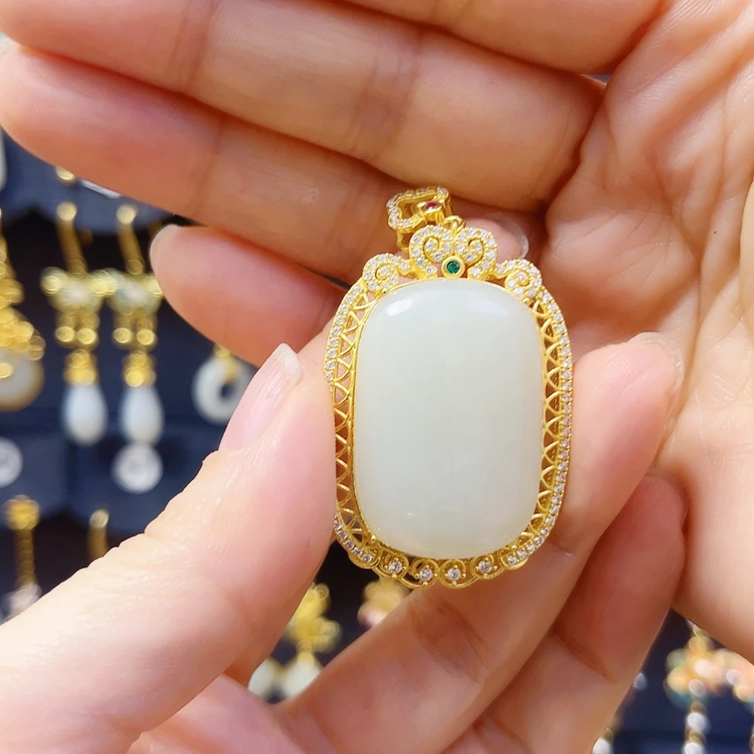 和田玉银S925镀金镶嵌颈饰