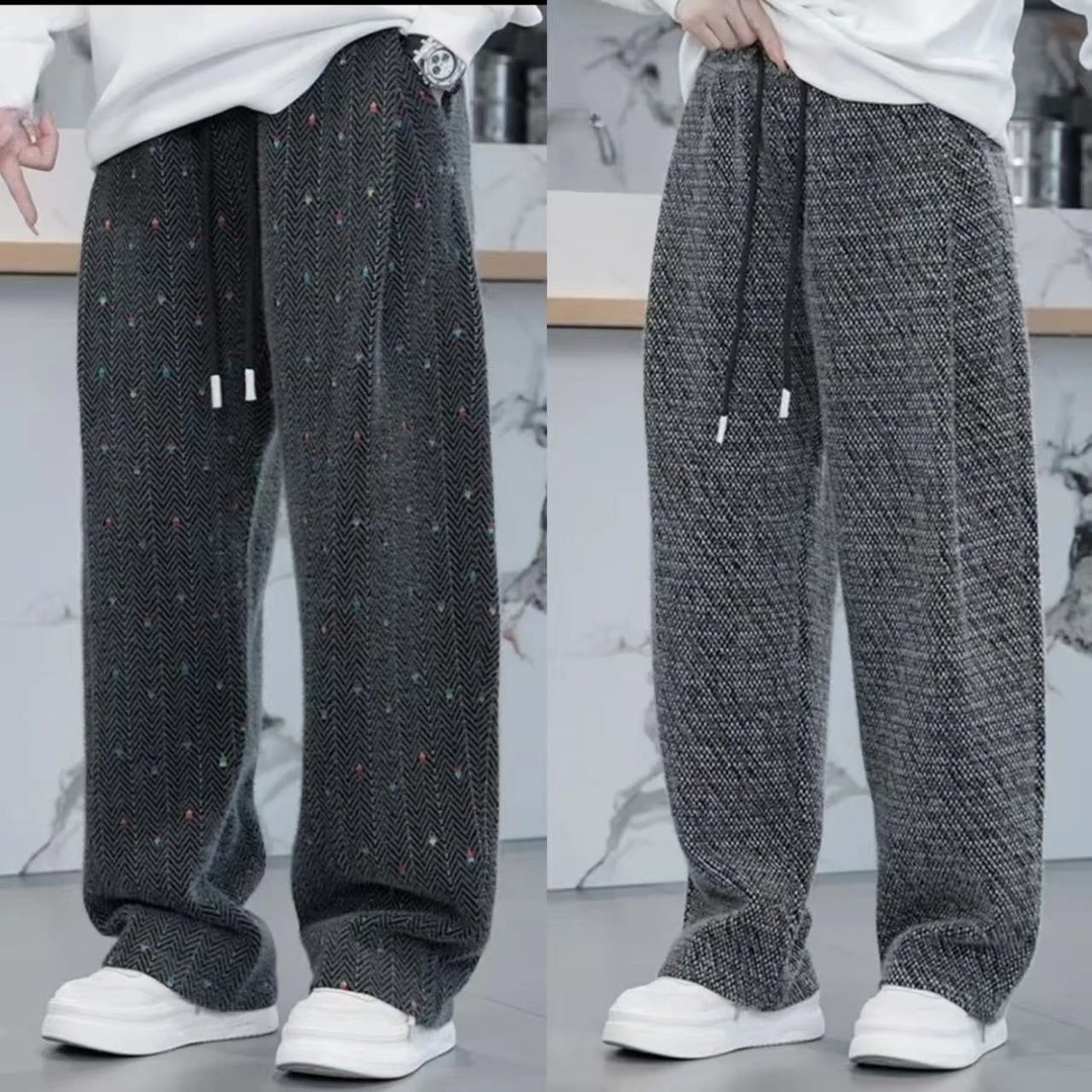 秋冬加厚软糯磨毛面直筒休闲裤时尚简约慵懒风宽松百搭保暖款卫裤