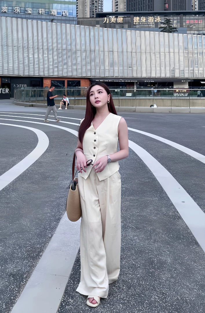 [陈陈】天丝亚麻套装无袖高级2025老钱风时尚马甲阔腿裤两件套女