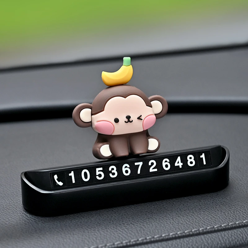 新款汽车临时停车号码牌隐藏磁吸数字挪车电话牌车载可爱猴子摆件
