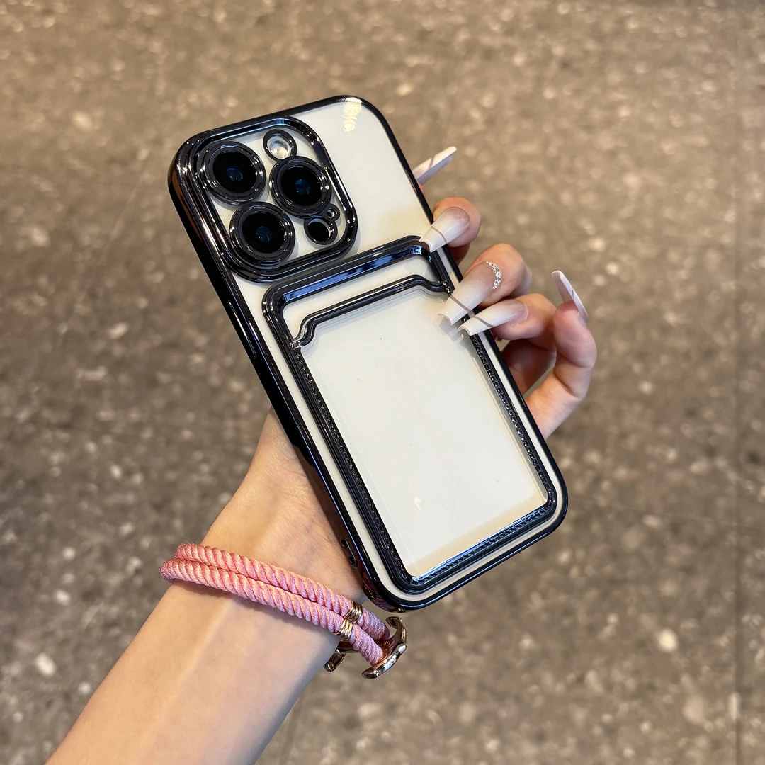 创意电镀卡包适用苹果16promax手机壳iPhone15新款14透明13防摔套