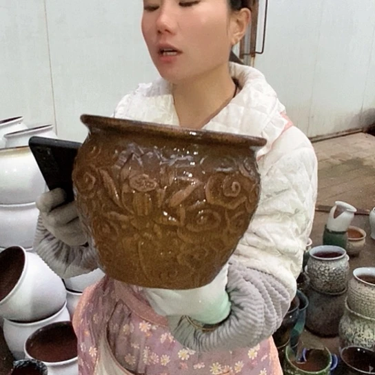 紫砂花盆瑕疵口20高16