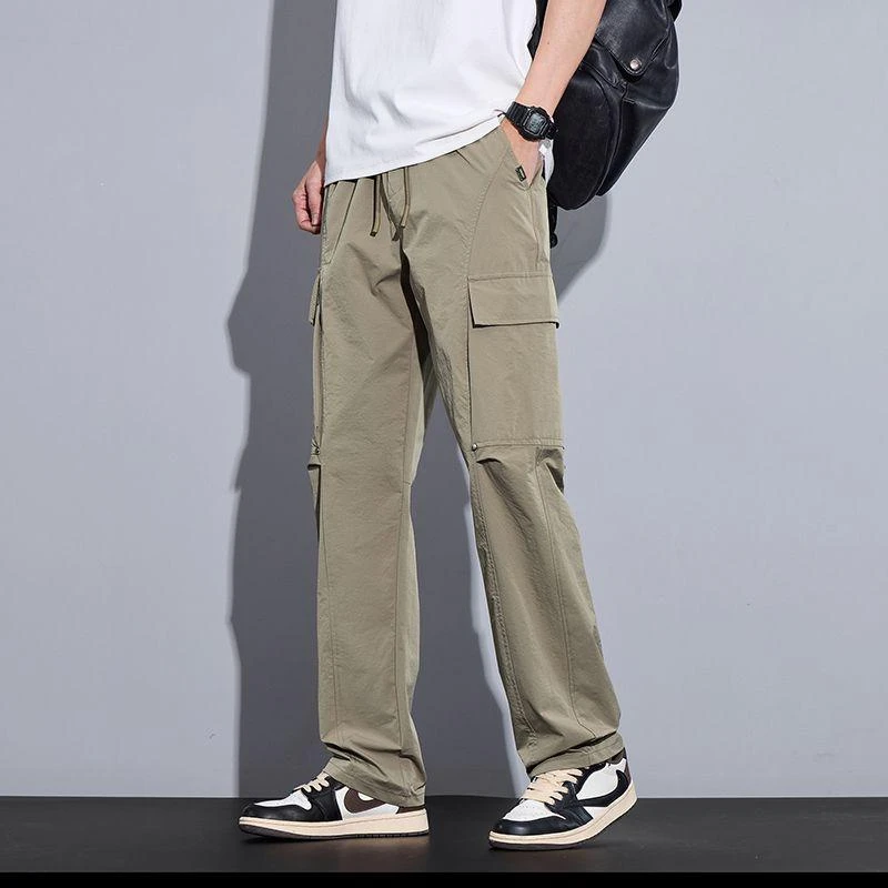 重磅高端冰丝工装休闲裤男2025新款直筒宽松百搭简约抽绳哈伦裤子