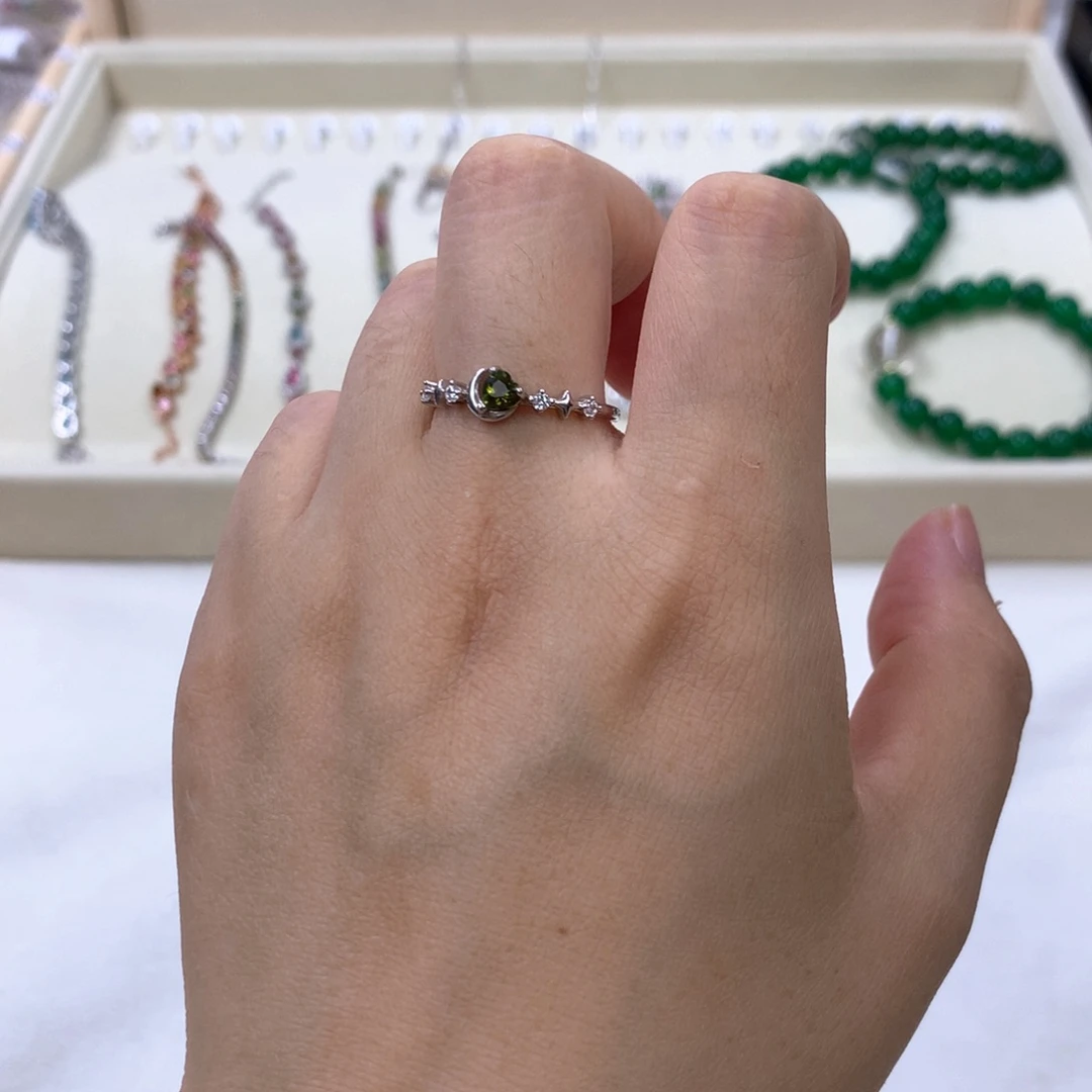碧玺戒指银S925镶嵌绿碧玺